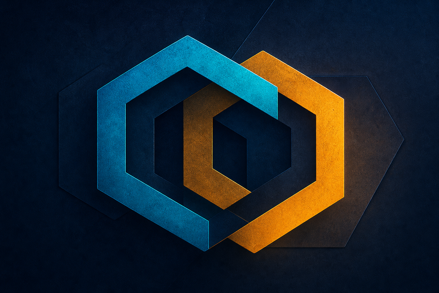 Dual Hex geometry in navy, cyan and amber